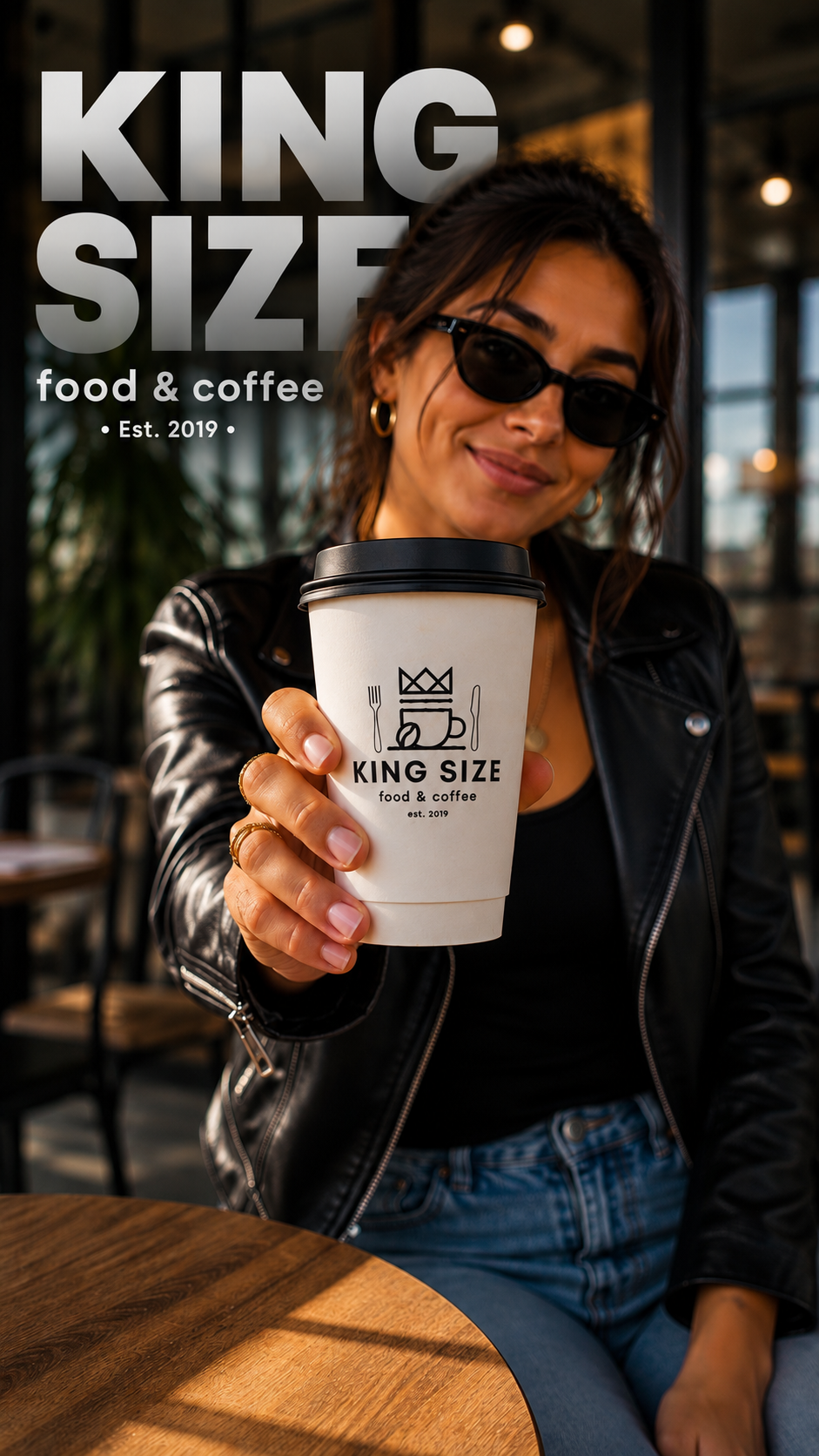 Γυναίκα κρατά ποτήρι KING SIZE Food & Coffee